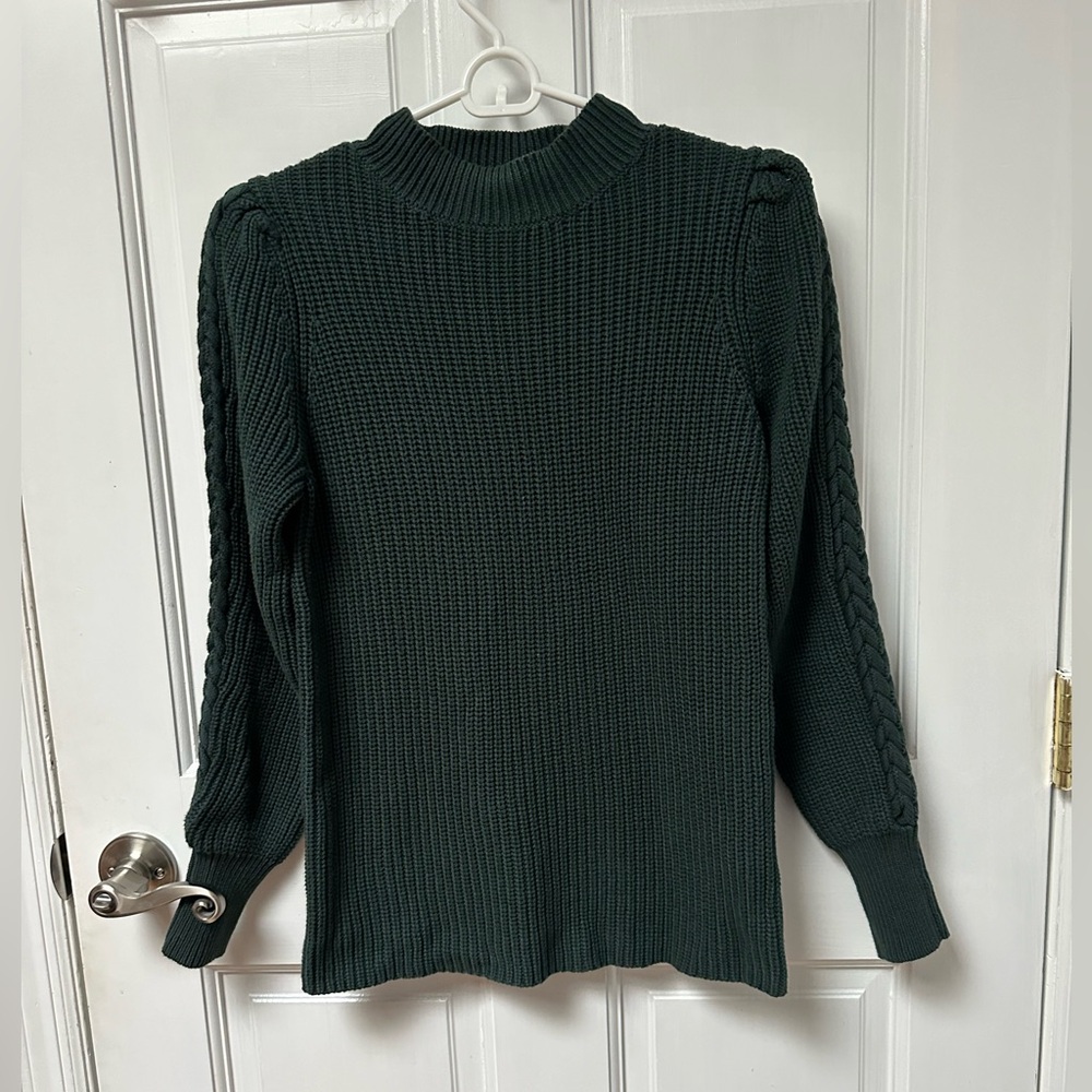 SAGE green knit crochet textured cotton sweater